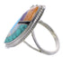 Genuine Sterling Silver And Multicolor Inlay Ring Size 7-1/4 EX51437